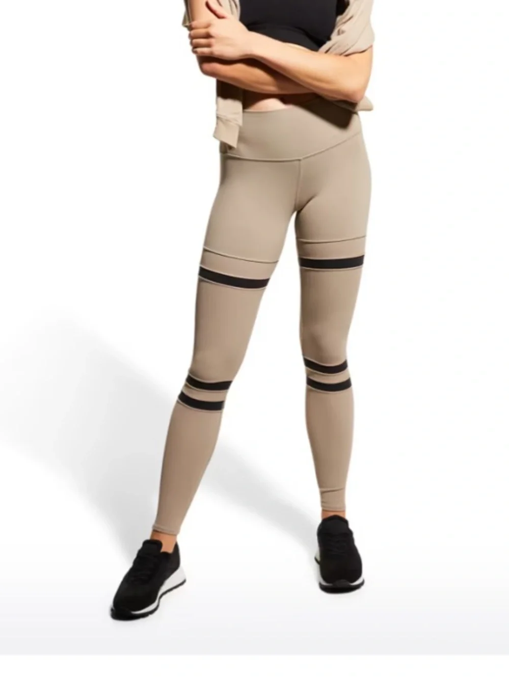 Alo Yoga High-Waist Legit leggings Tan with Black Stripe Detail size small